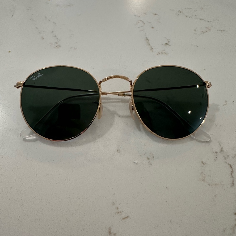 Ray-Ban Gold Frame Round Sunglasses with Green Lenses- Size 53-21